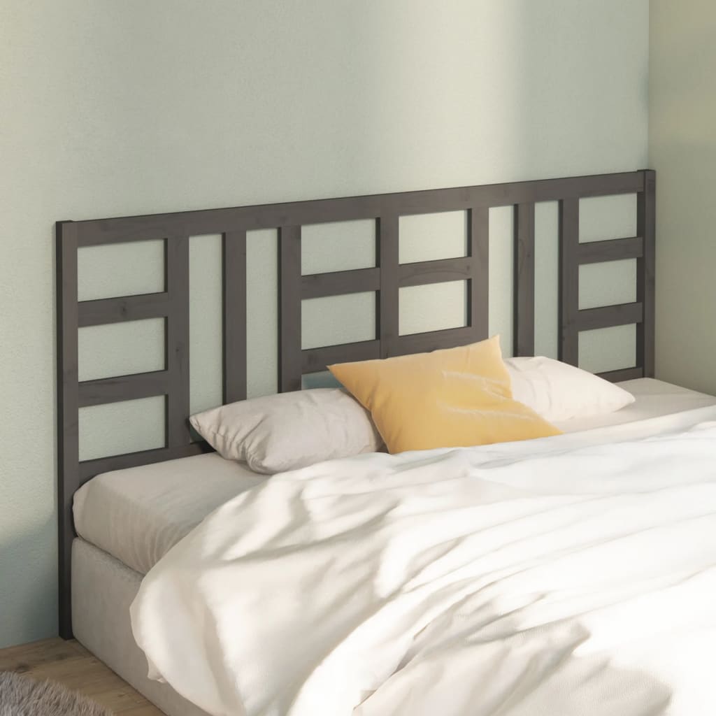 Bed Headboard Grey 206x4x100 cm Solid Wood Pine