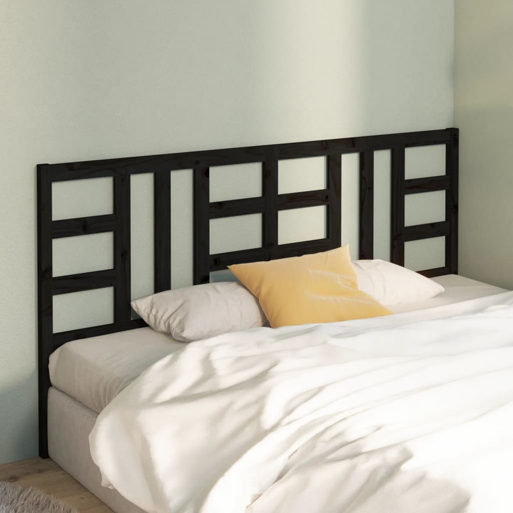 Bed Headboard Black 206x4x100 cm Solid Wood Pine