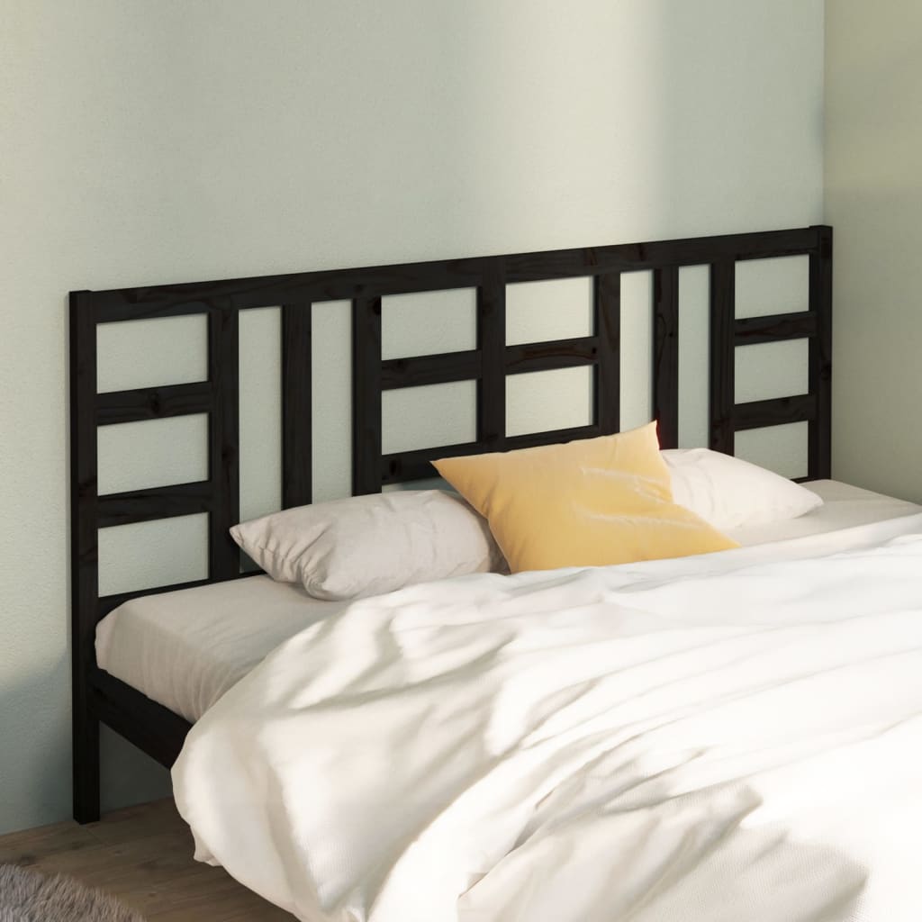 Bed Headboard Black 206x4x100 cm Solid Wood Pine