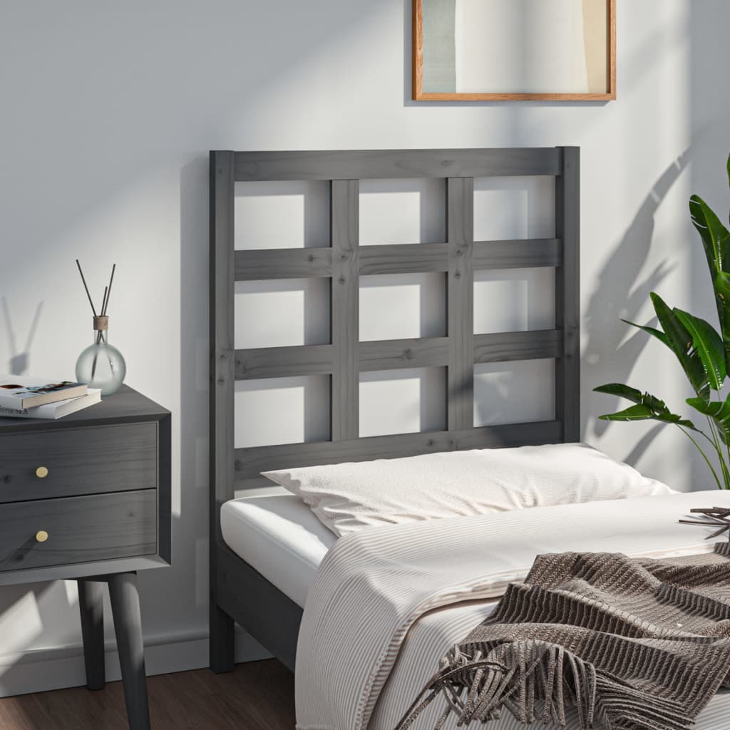Bed Headboard Grey 80.5x4x100 cm Solid Wood Pine