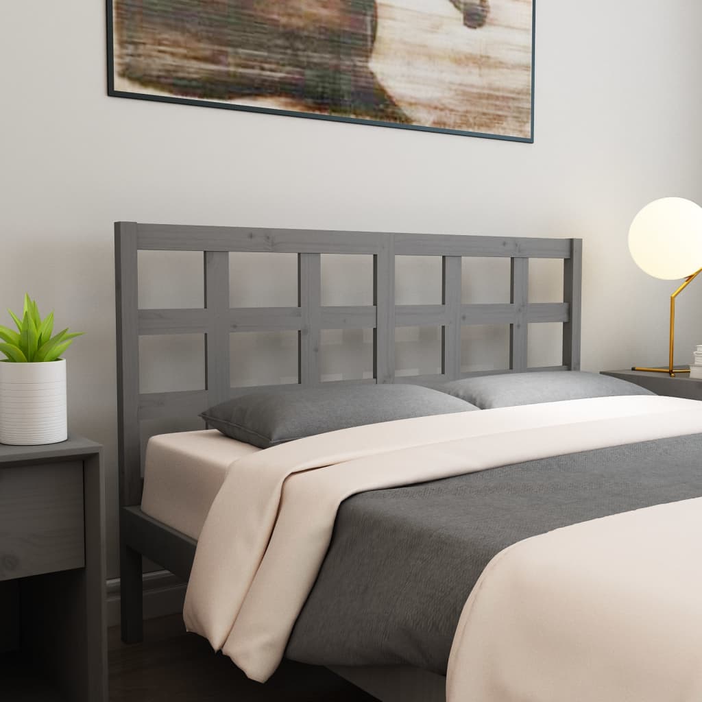 Bed Headboard Grey 145.5x4x100 cm Solid Wood Pine