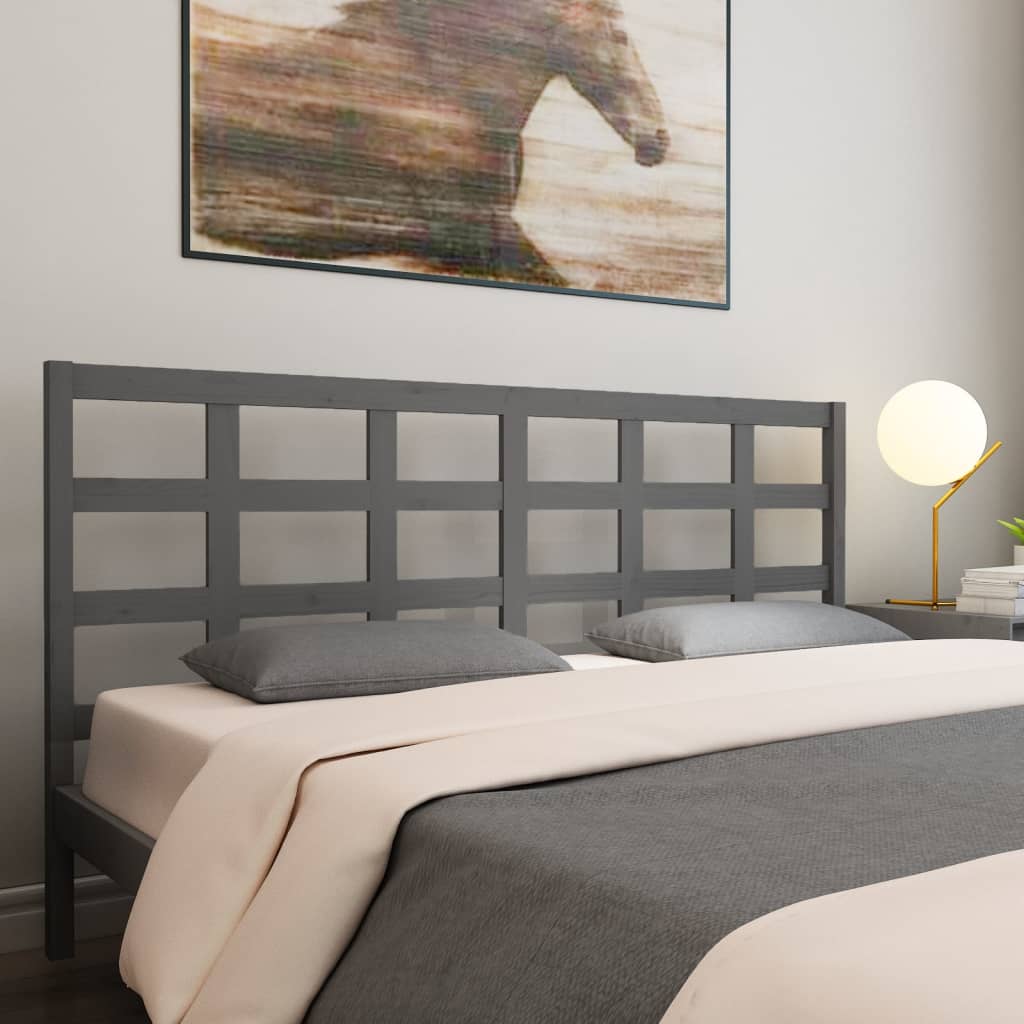 Bed Headboard Grey 205.5x4x100 cm Solid Wood Pine