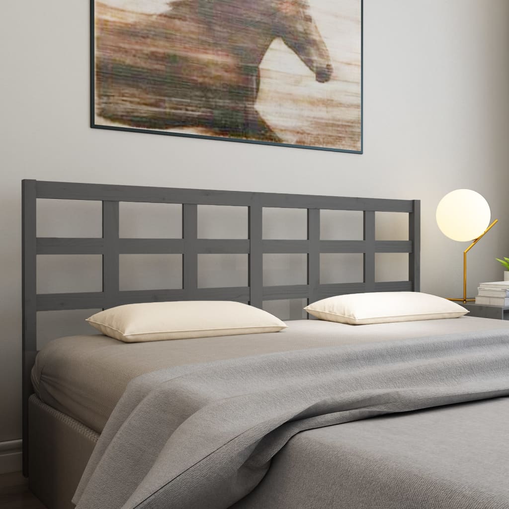 Bed Headboard Grey 205.5x4x100 cm Solid Wood Pine