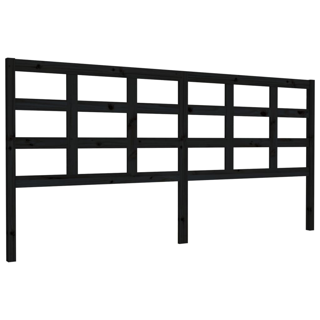 Bed Headboard Black 205.5x4x100 cm Solid Wood Pine