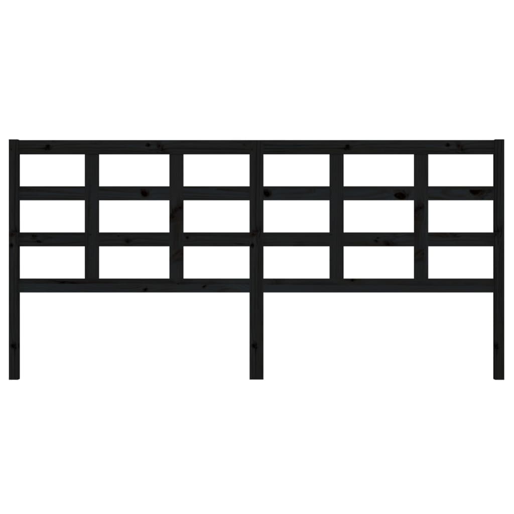 Bed Headboard Black 205.5x4x100 cm Solid Wood Pine