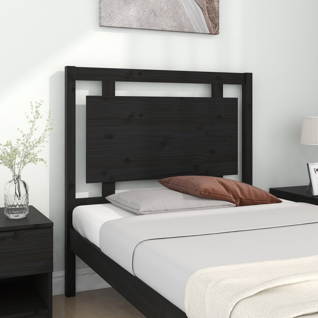 Bed Headboard Black 95.5x4x100 cm Solid Pine Wood
