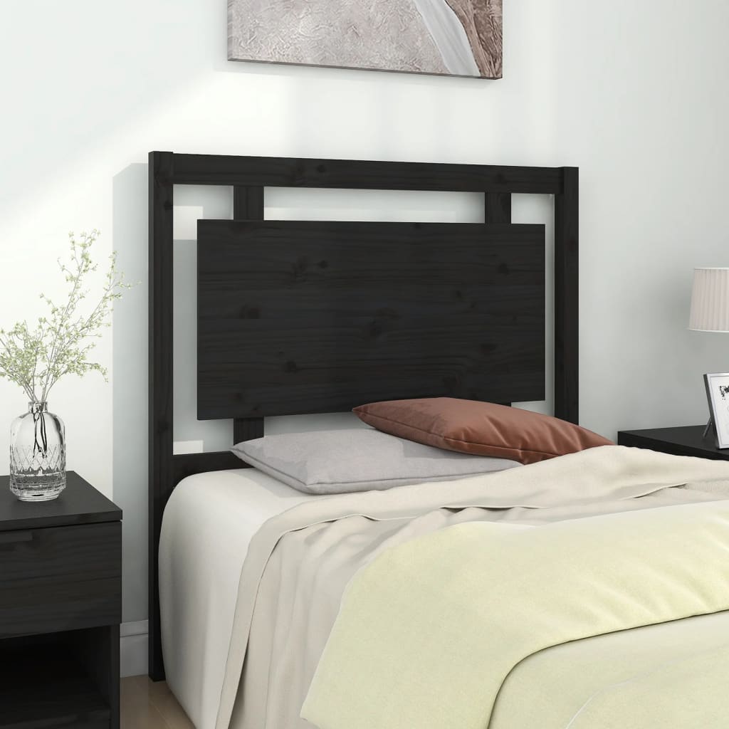 Bed Headboard Black 95.5x4x100 cm Solid Pine Wood