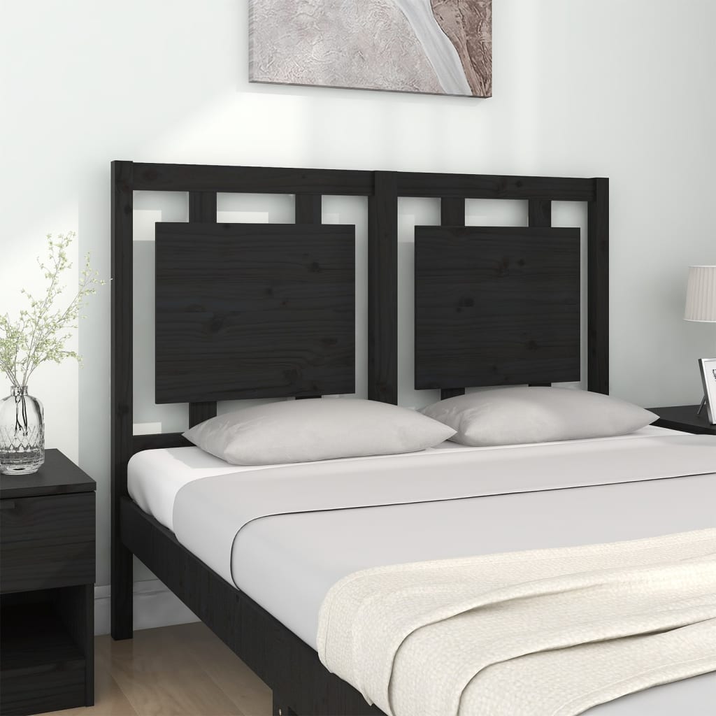 Bed Headboard Black 125.5x4x100 cm Solid Pine Wood