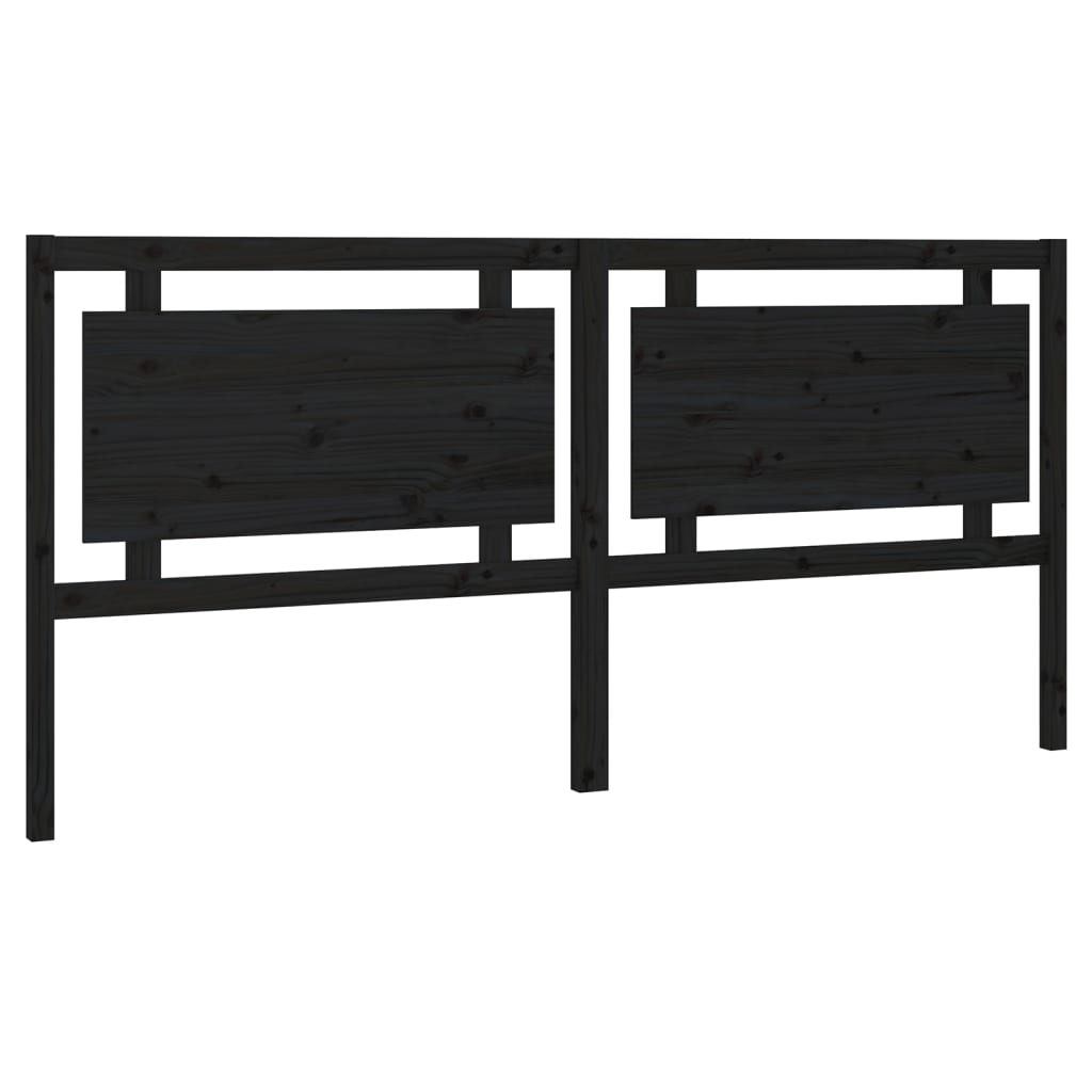 Bed Headboard Black 205.5x4x100 cm Solid Pine Wood
