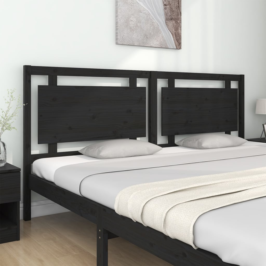 Bed Headboard Black 205.5x4x100 cm Solid Pine Wood