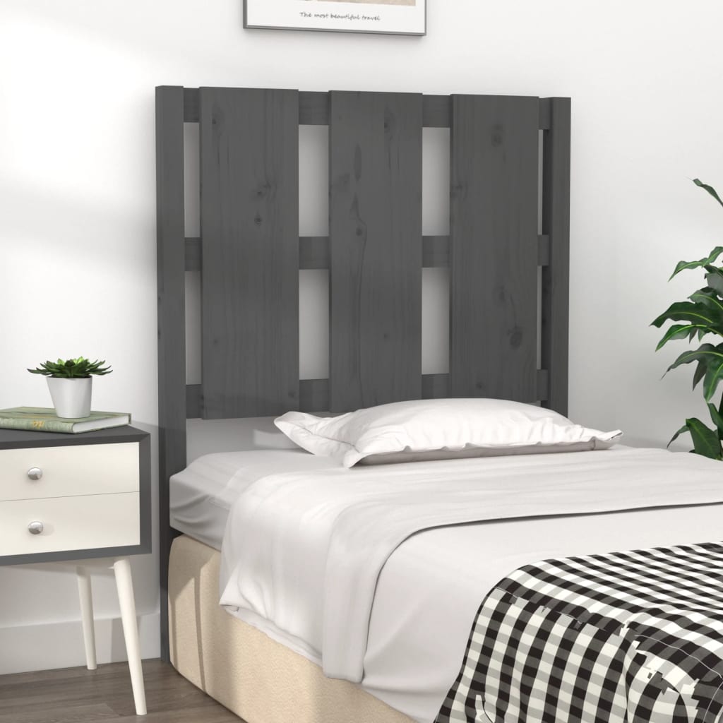 Bed Headboard Grey 80.5x4x100 cm Solid Wood Pine