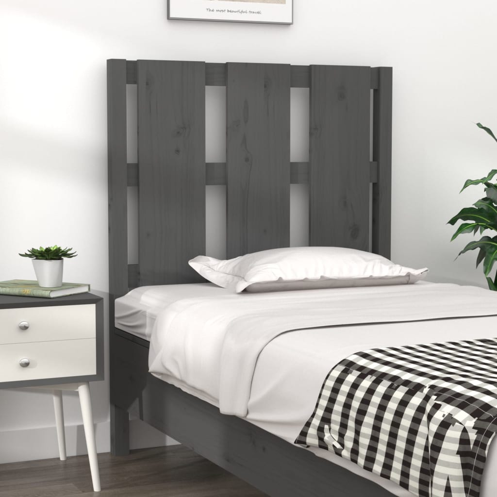 Bed Headboard Grey 80.5x4x100 cm Solid Wood Pine