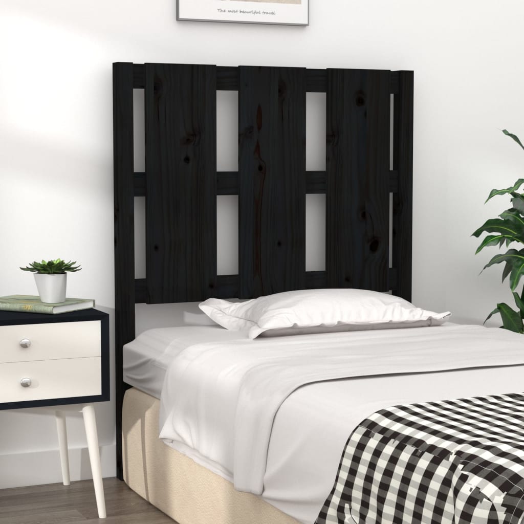 Bed Headboard Black 80.5x4x100 cm Solid Wood Pine