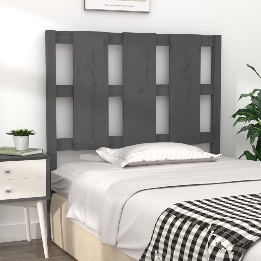 Bed Headboard Grey 95.5x4x100 cm Solid Wood Pine