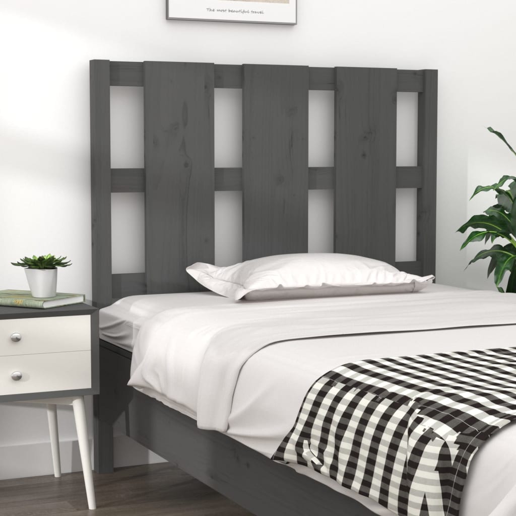 Bed Headboard Grey 95.5x4x100 cm Solid Wood Pine