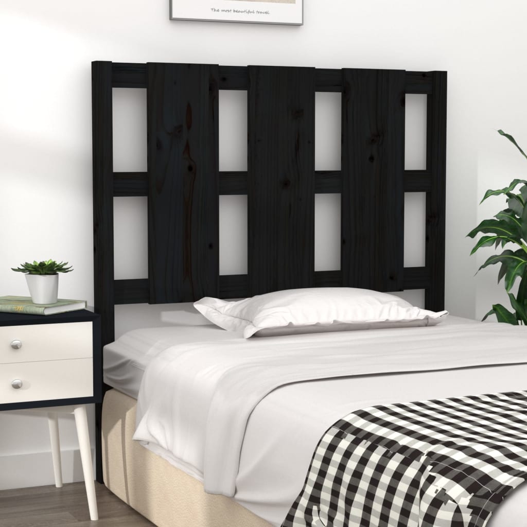 Bed Headboard Black 105.5x4x100 cm Solid Wood Pine