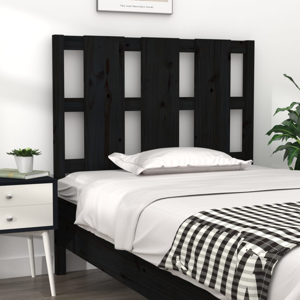 Bed Headboard Black 105.5x4x100 cm Solid Wood Pine
