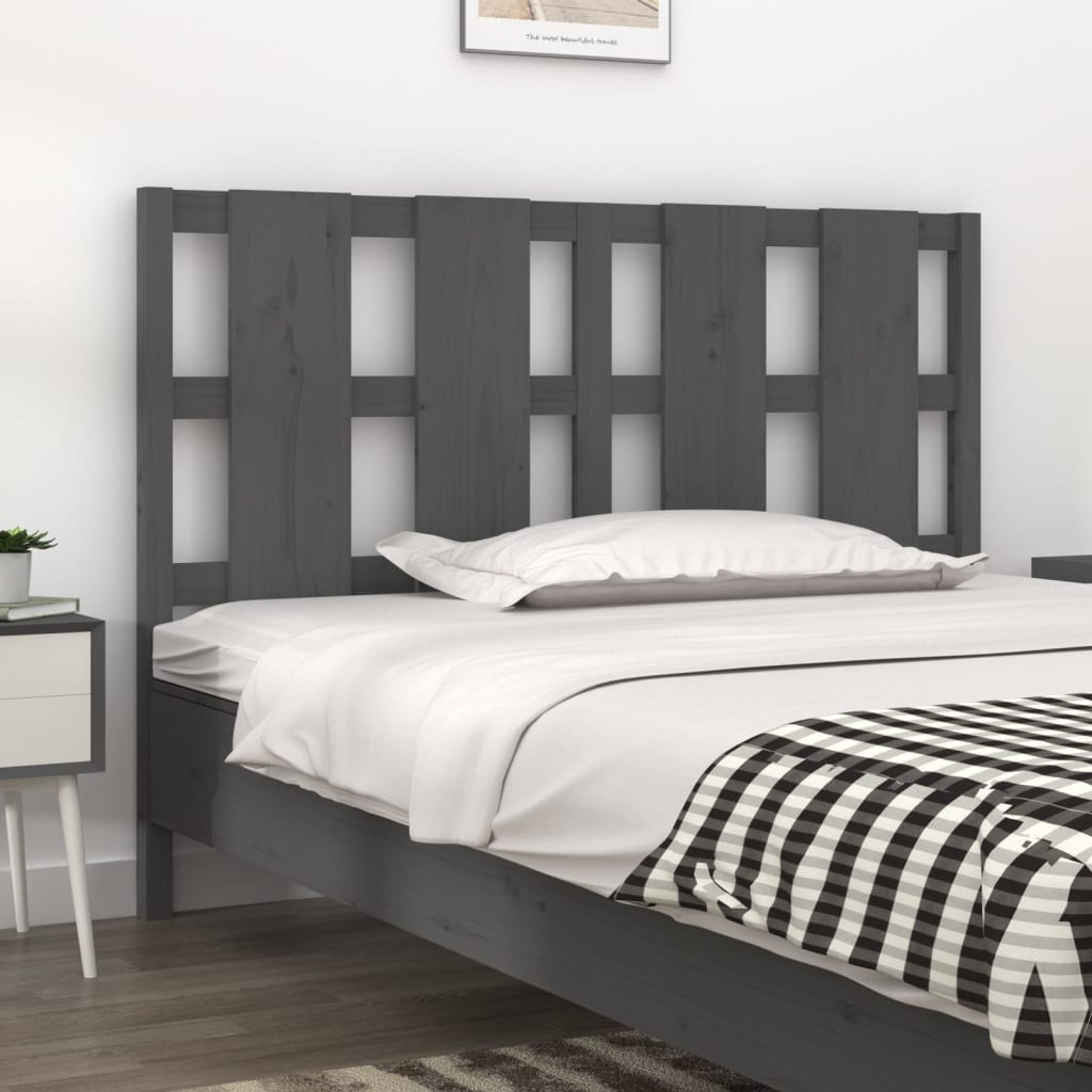 Bed Headboard Grey 125.5x4x100 cm Solid Wood Pine