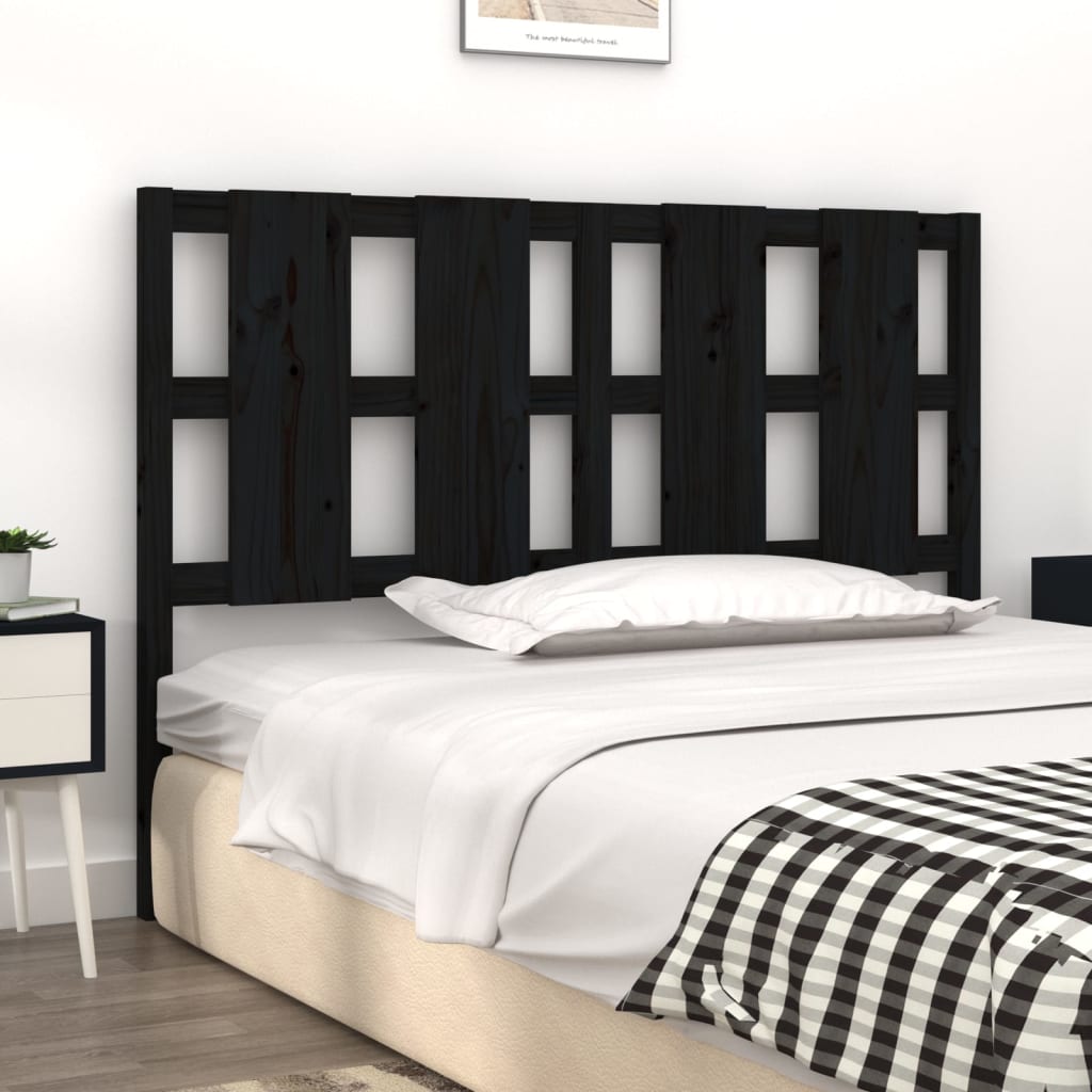 Bed Headboard Black 125.5x4x100 cm Solid Wood Pine