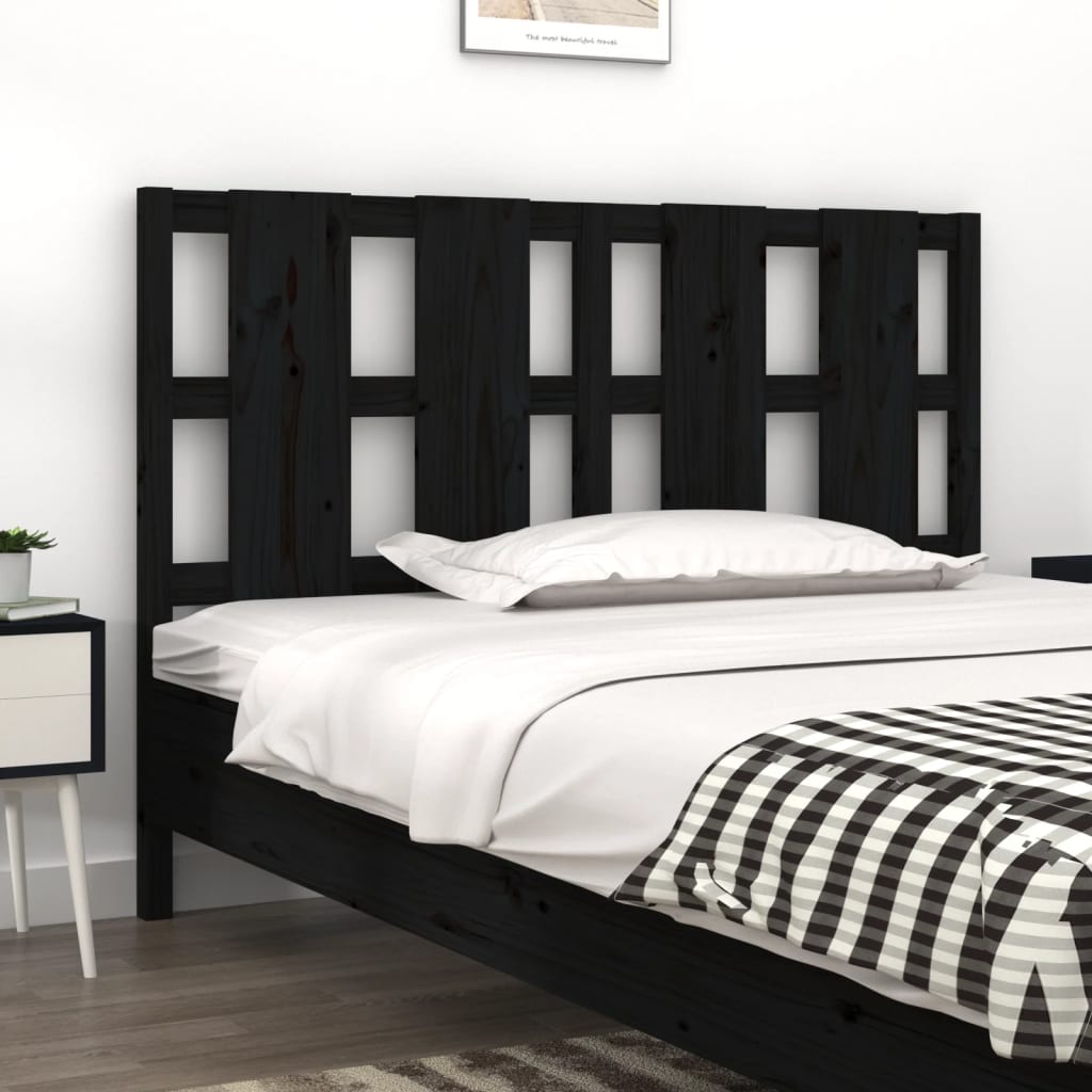 Bed Headboard Black 125.5x4x100 cm Solid Wood Pine