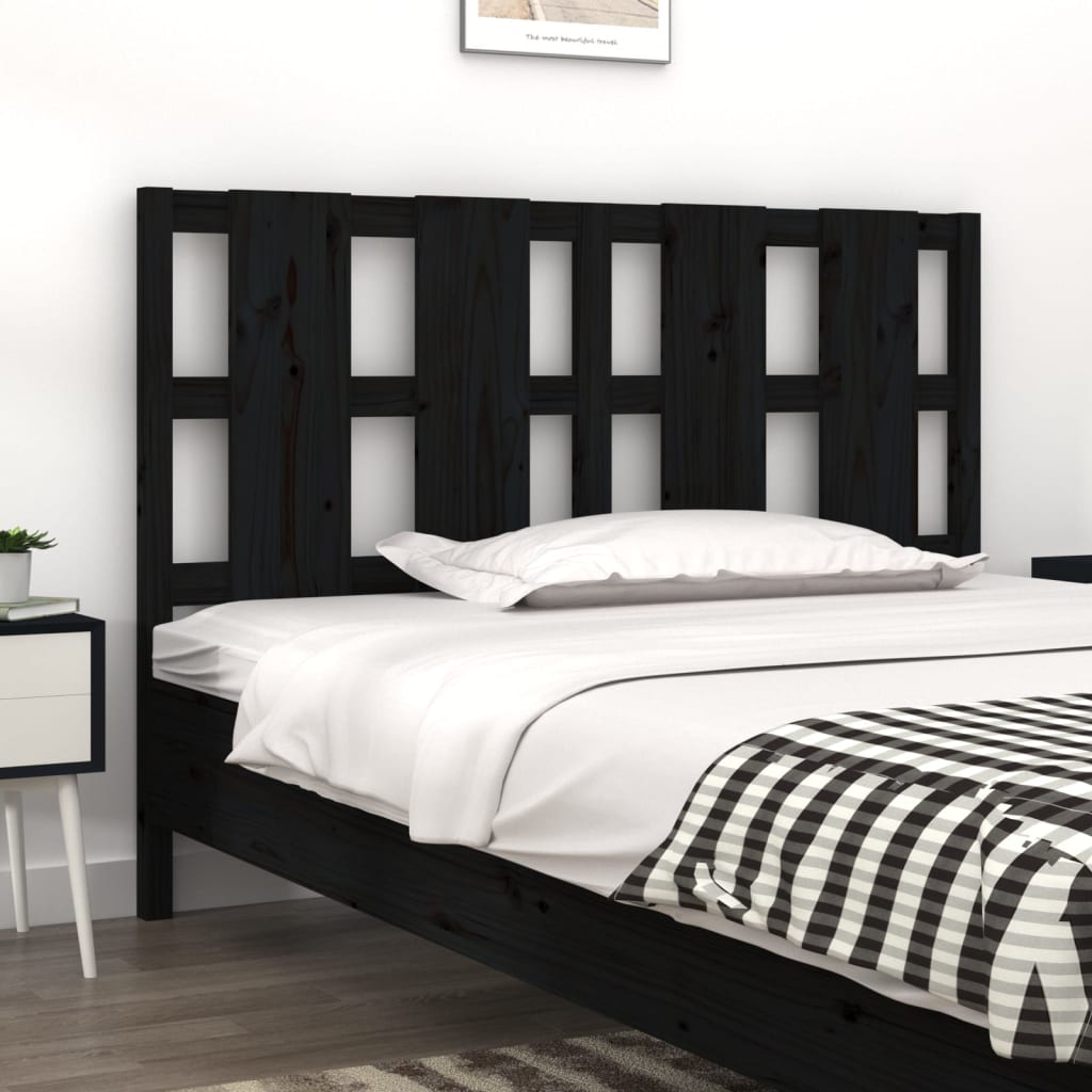 Bed Headboard Black 145.5x4x100 cm Solid Wood Pine