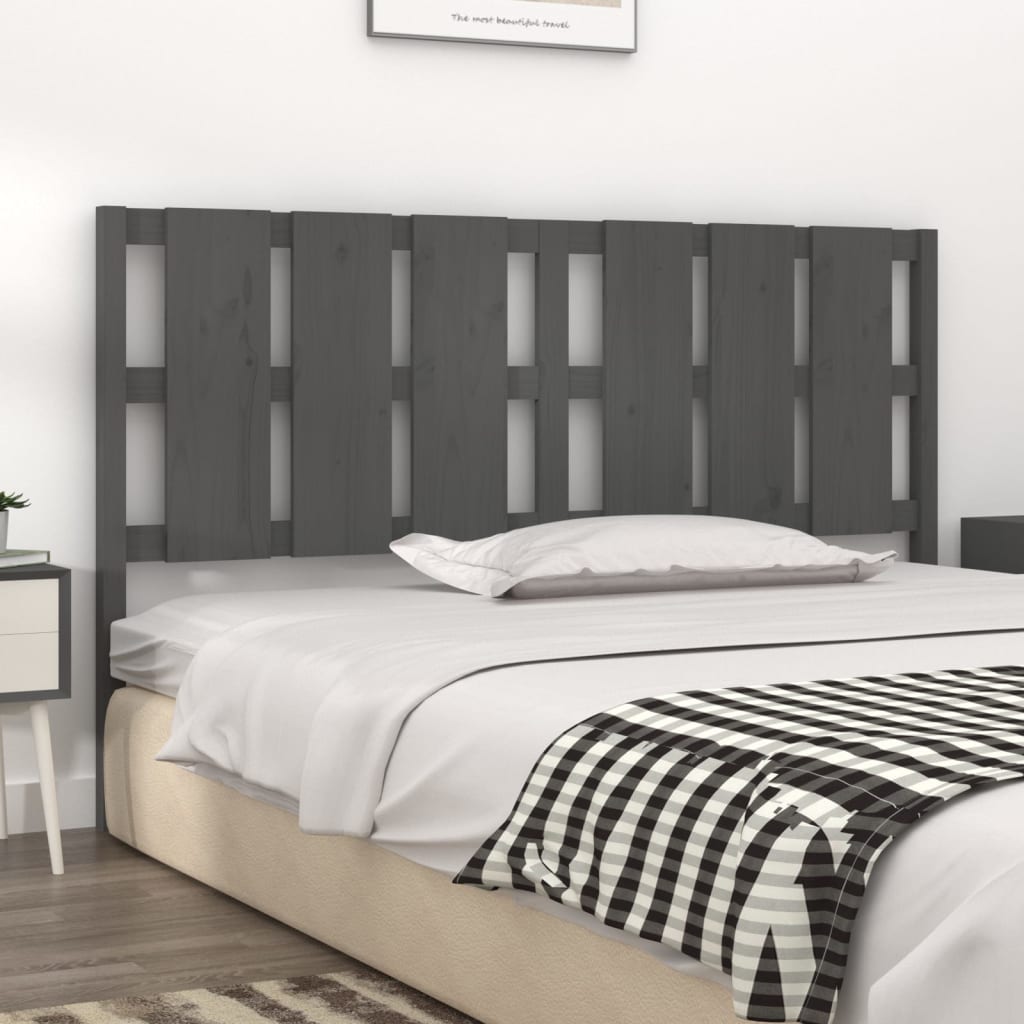 Bed Headboard Grey 185.5x4x100 cm Solid Wood Pine