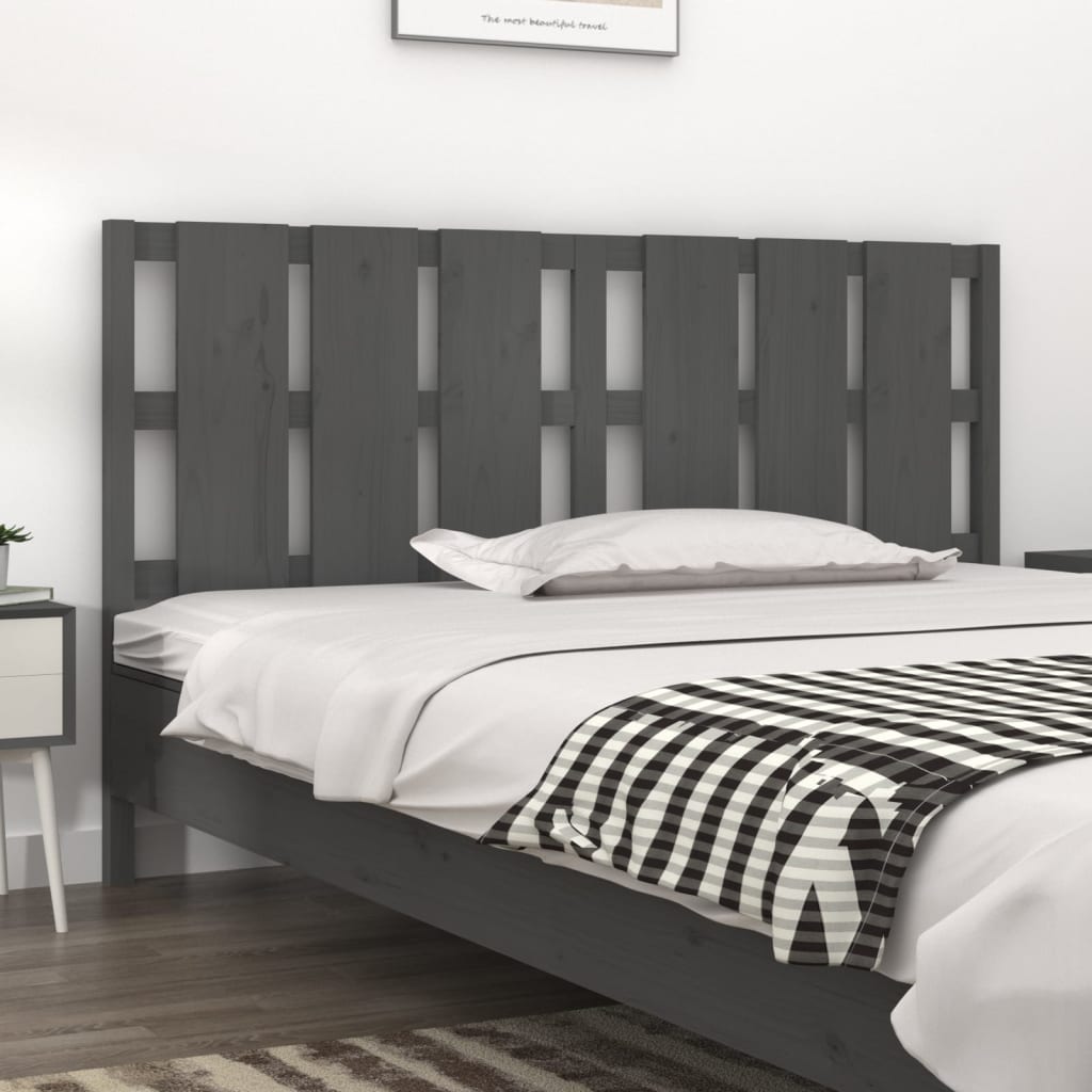 Bed Headboard Grey 185.5x4x100 cm Solid Wood Pine