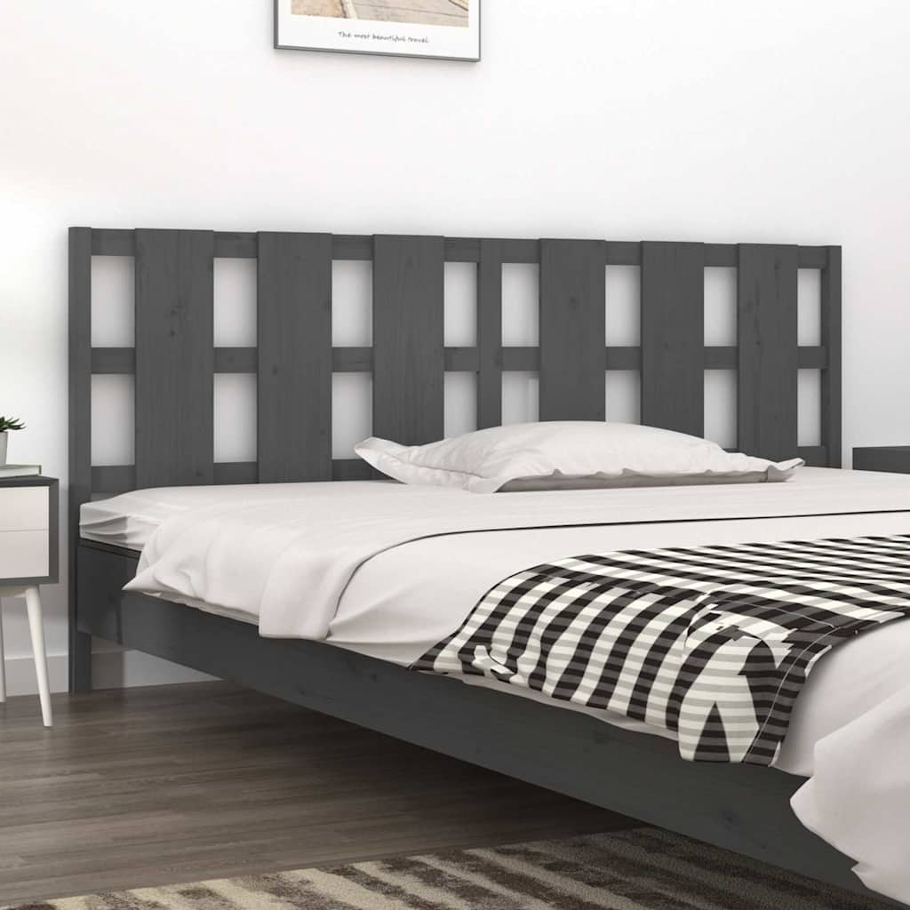 Bed Headboard Grey 205.5x4x100 cm Solid Wood Pine
