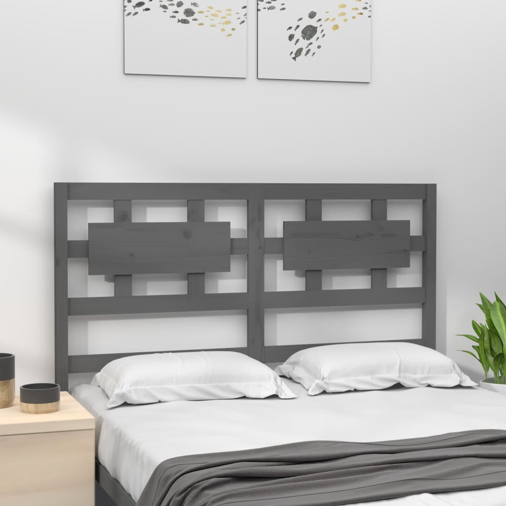 Bed Headboard Grey 125.5x4x100 cm Solid Wood Pine