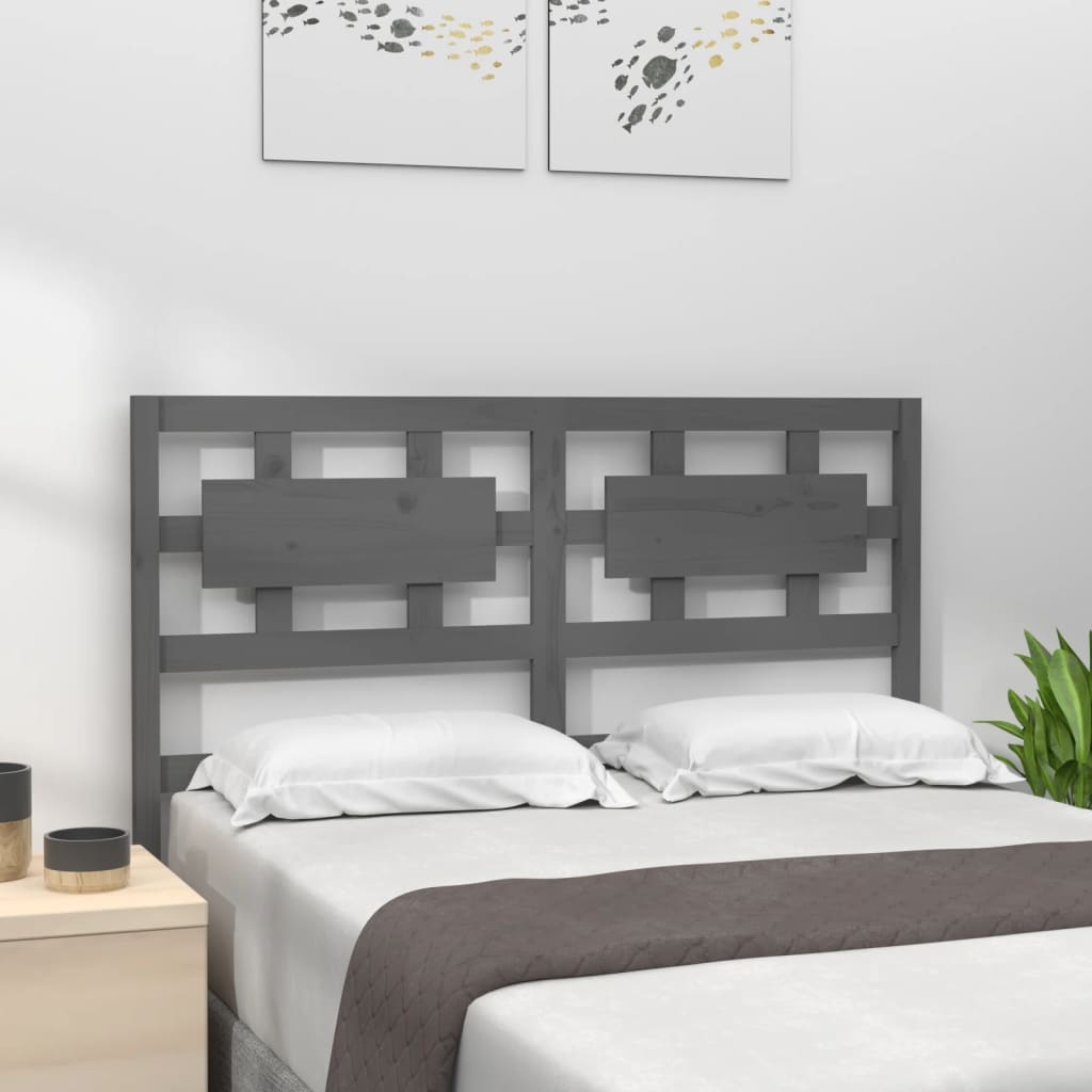 Bed Headboard Grey 125.5x4x100 cm Solid Wood Pine