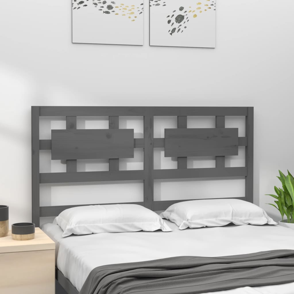 Bed Headboard Grey 205.5x4x100 cm Solid Wood Pine