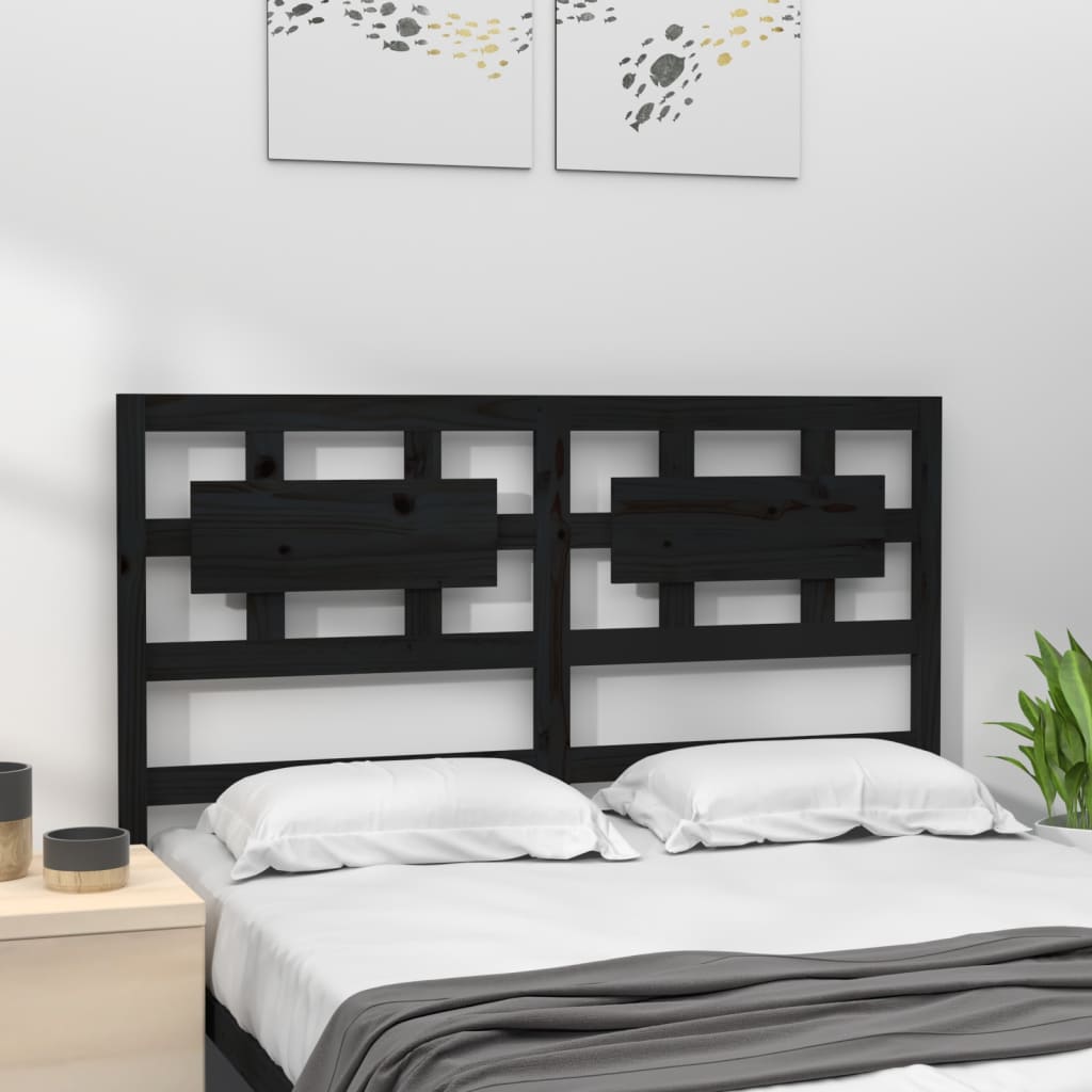 Bed Headboard Black 205.5x4x100 cm Solid Wood Pine