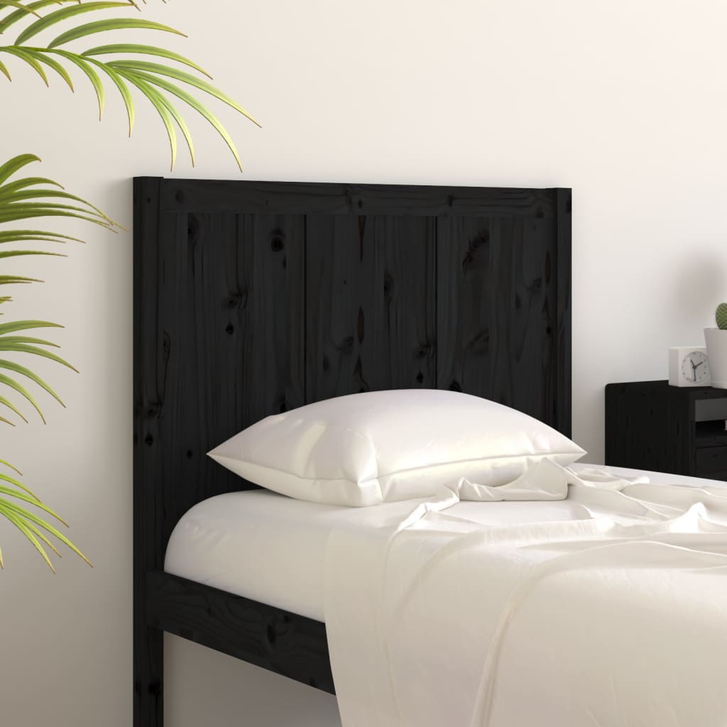 Bed Headboard Black 95.5x4x100 cm Solid Pine Wood