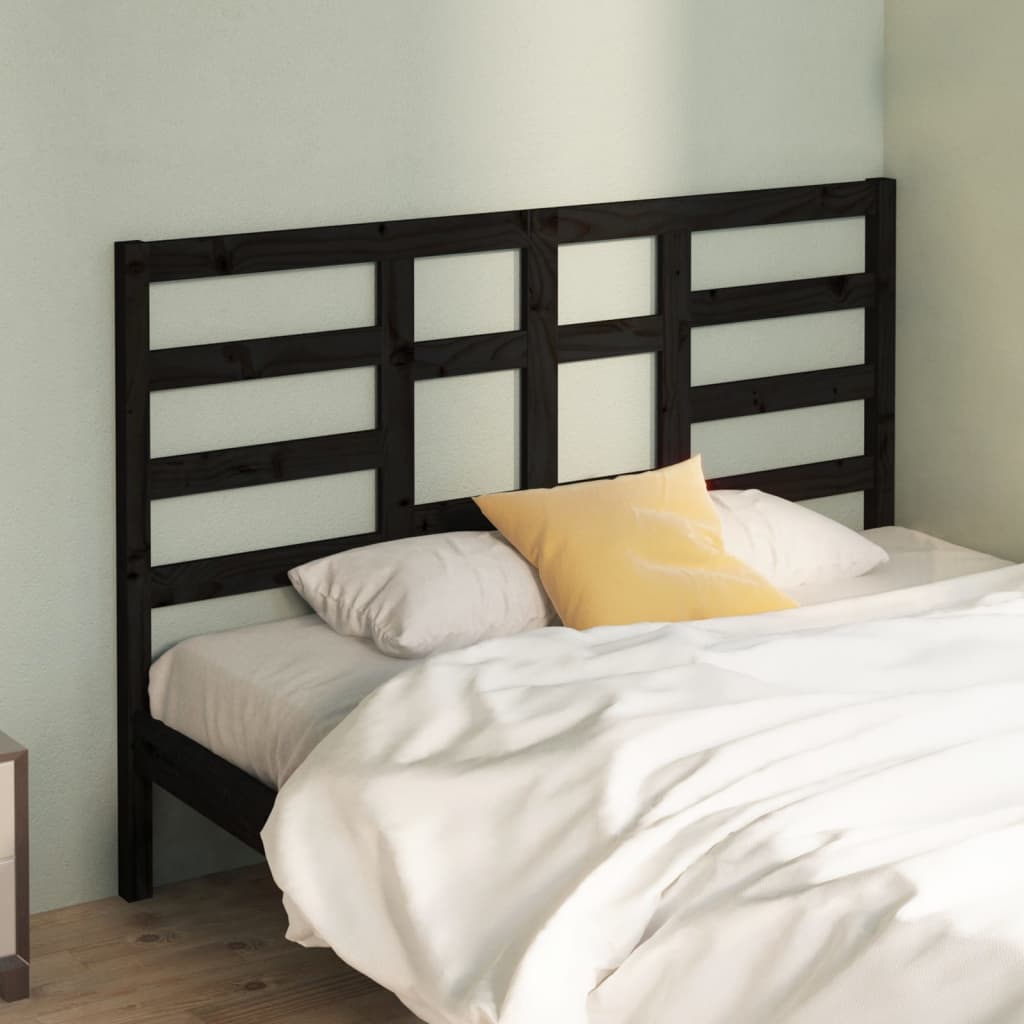 Bed Headboard Black 146x4x104 cm Solid Wood Pine