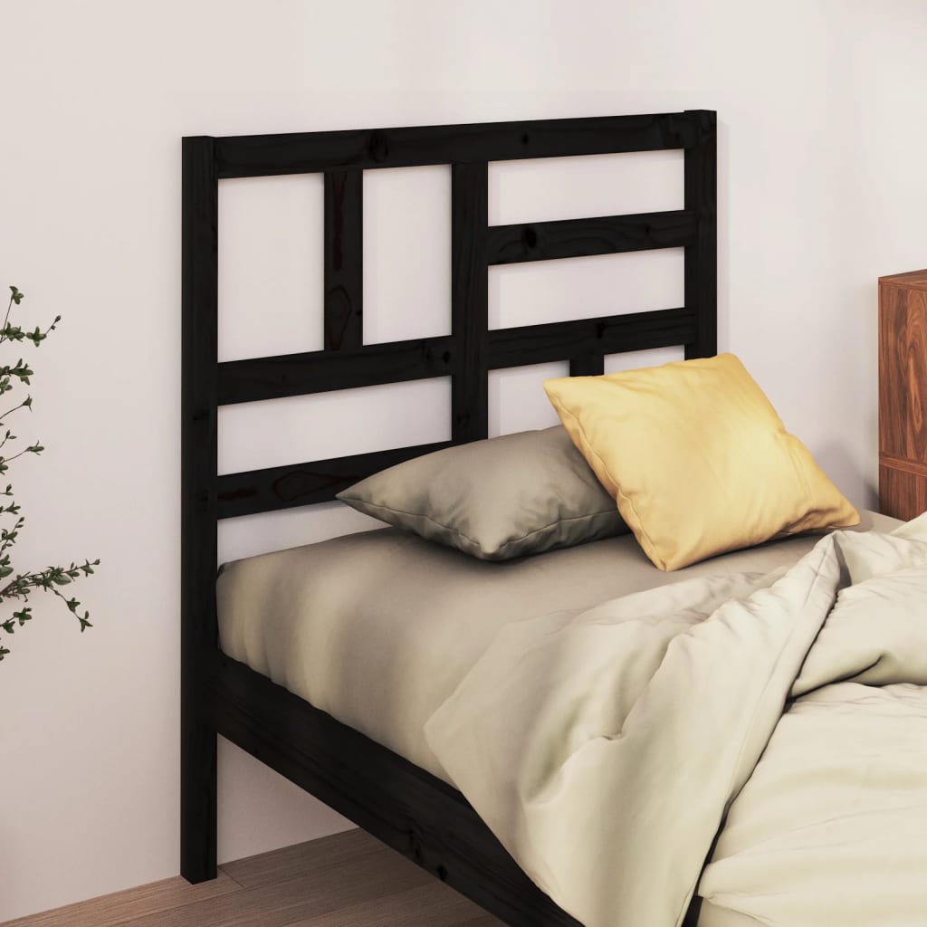 Bed Headboard Black 106x4x104 cm Solid Wood Pine