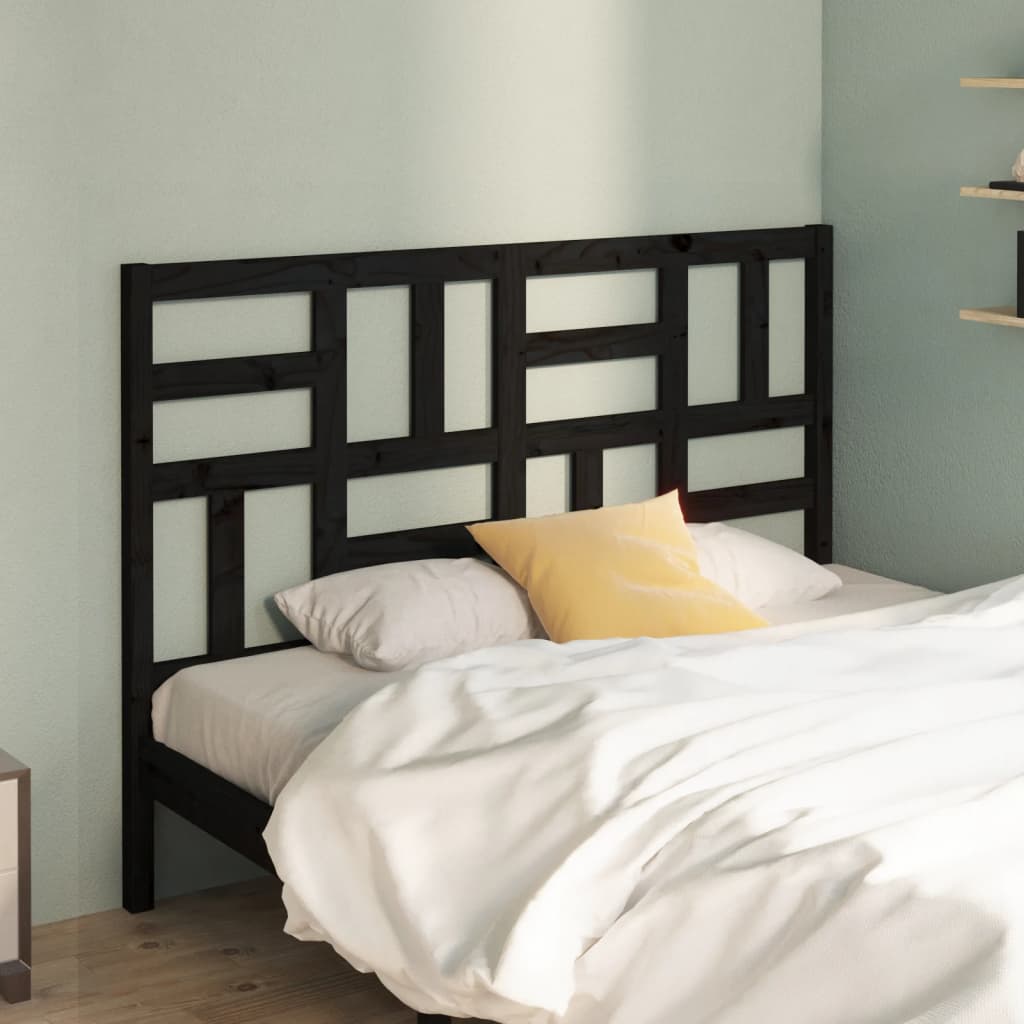Bed Headboard Black 126x4x104 cm Solid Wood Pine