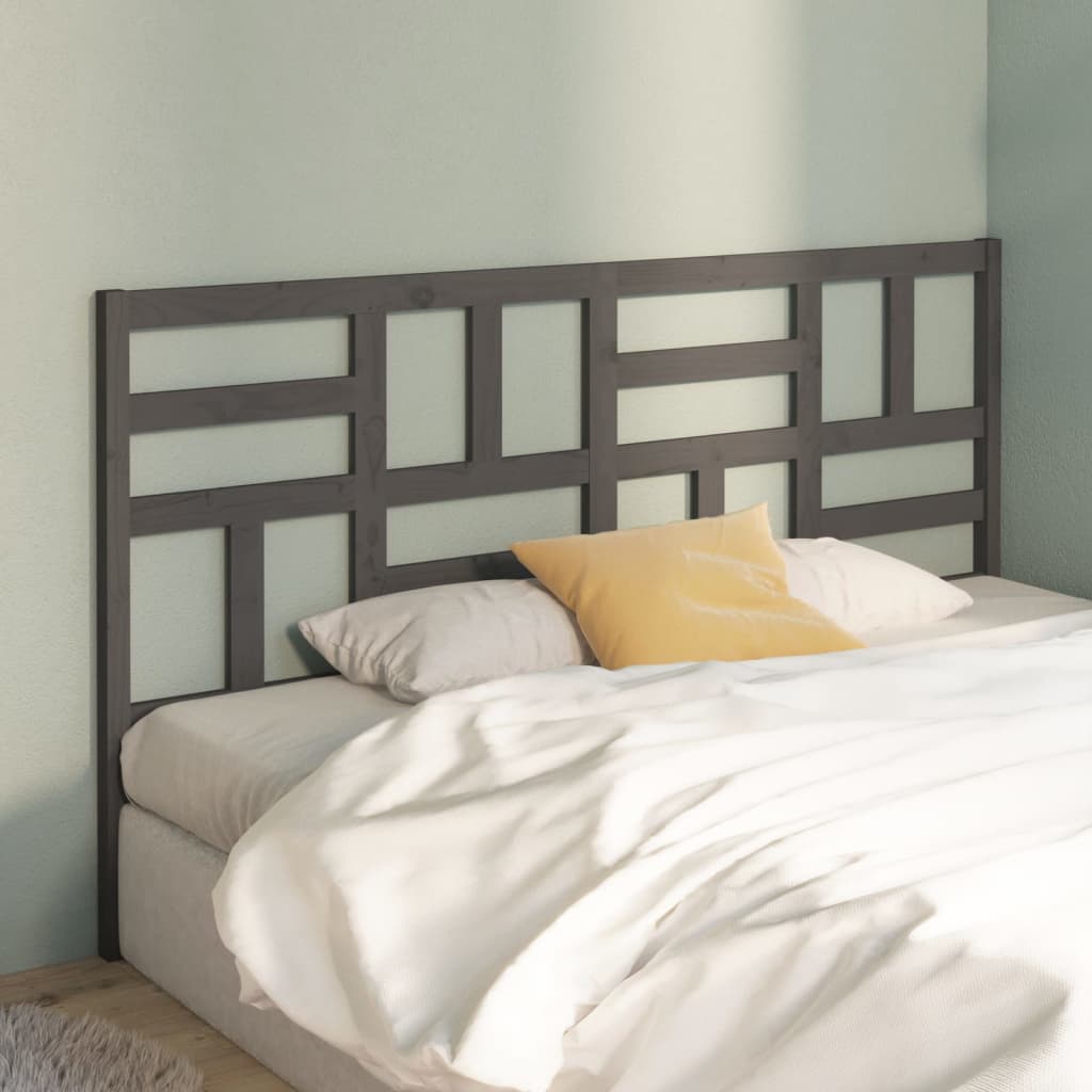 Bed Headboard Grey 206x4x104 cm Solid Wood Pine