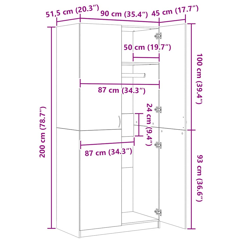 Wardrobe Grey Sonoma 90x50x200 cm Engineered Wood