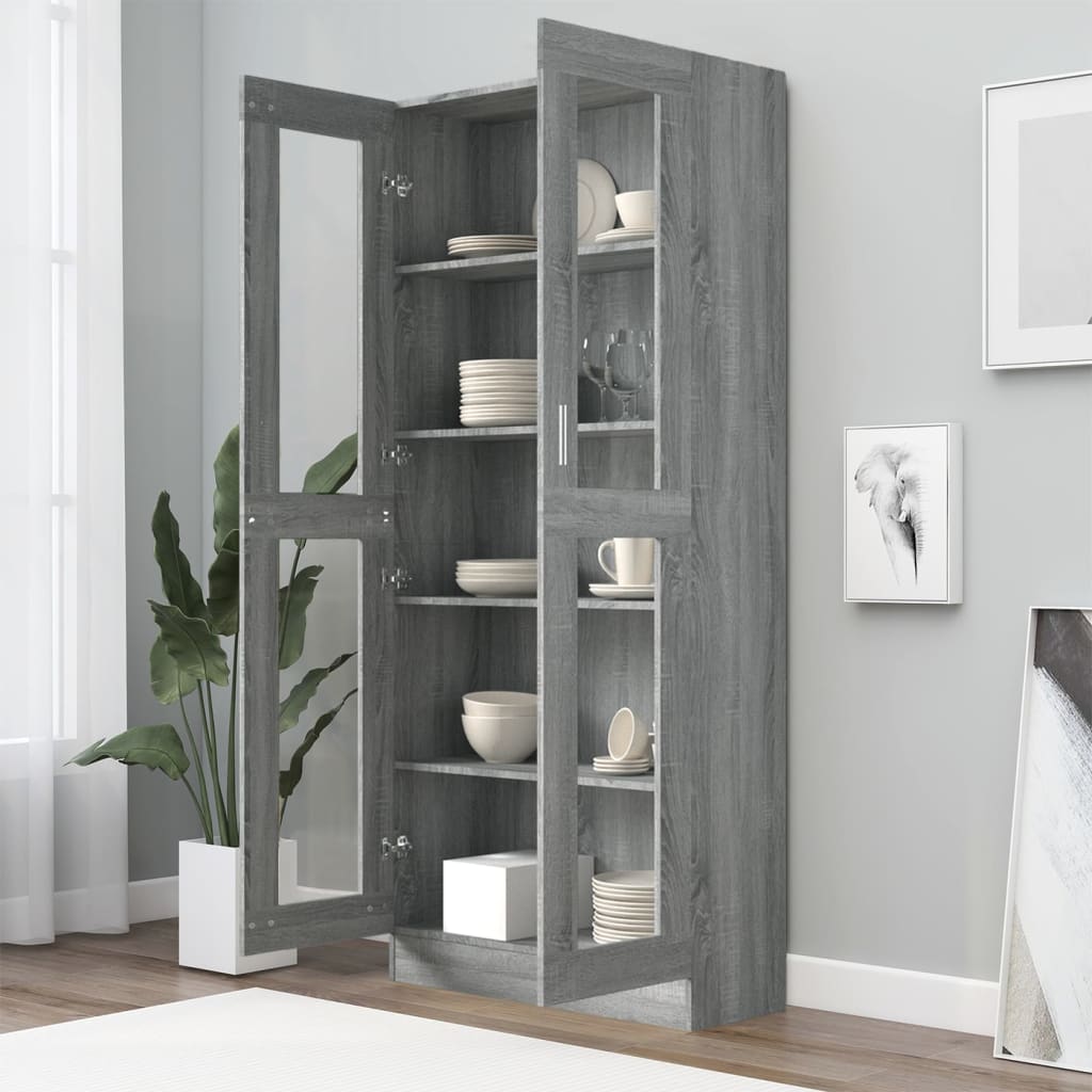Vitrine Cabinet Grey Sonoma 82.5x30.5x185 cm Engineered Wood