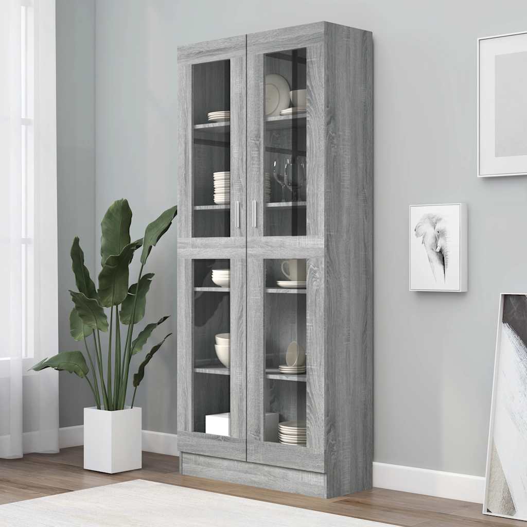 Vitrine Cabinet Grey Sonoma 82.5x30.5x185 cm Engineered Wood