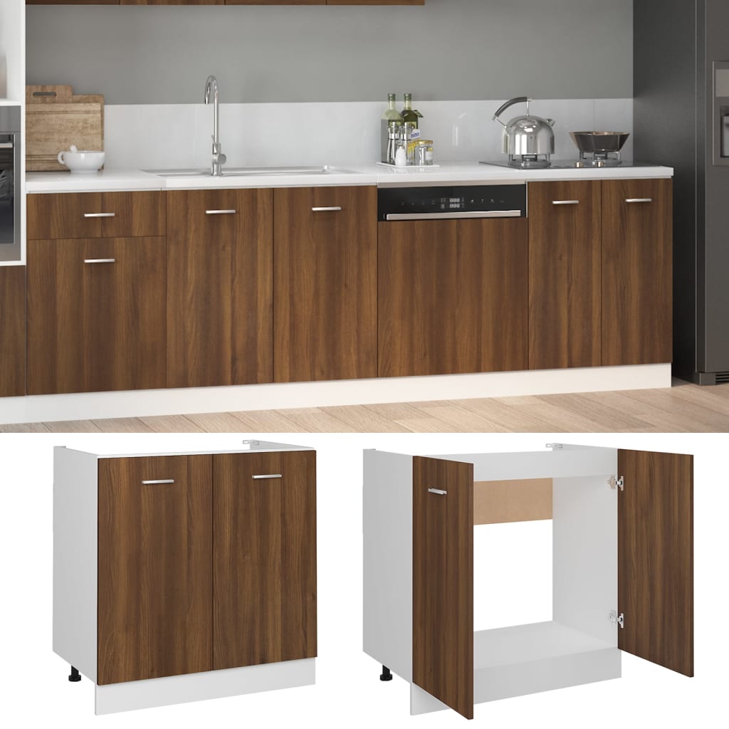 Sink Bottom Cabinet Lyon Brown Oak 80x46x81.5 cm Engineered Wood