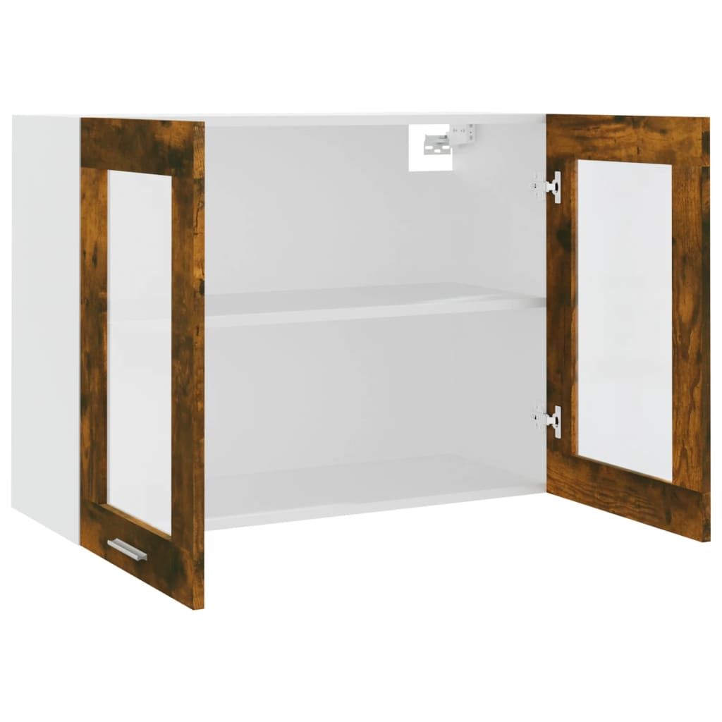 Hanging Glass Cabinet Lyon Smoked Oak 80x31x60 cm Engineered Wood