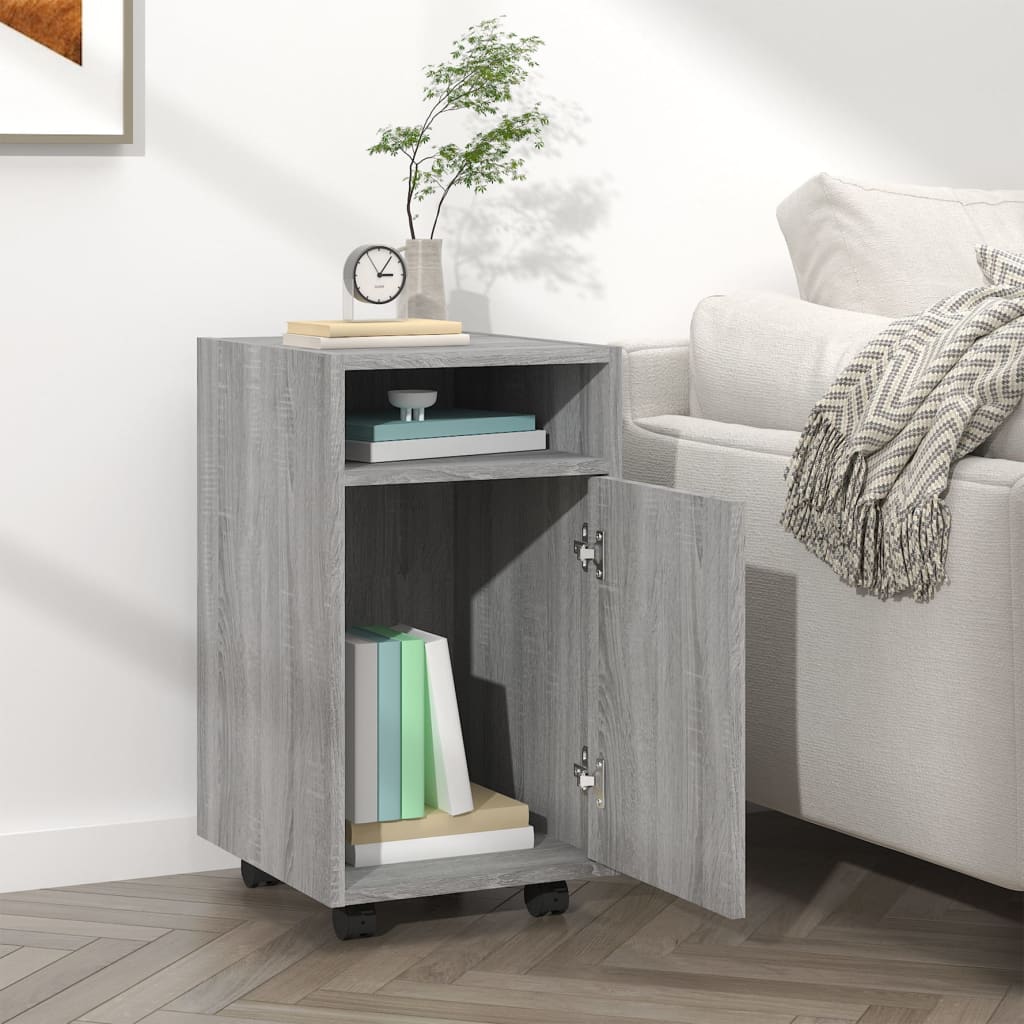 Side Cabinet with Wheels Grey Sonoma 33x38x60 cm Engineered Wood