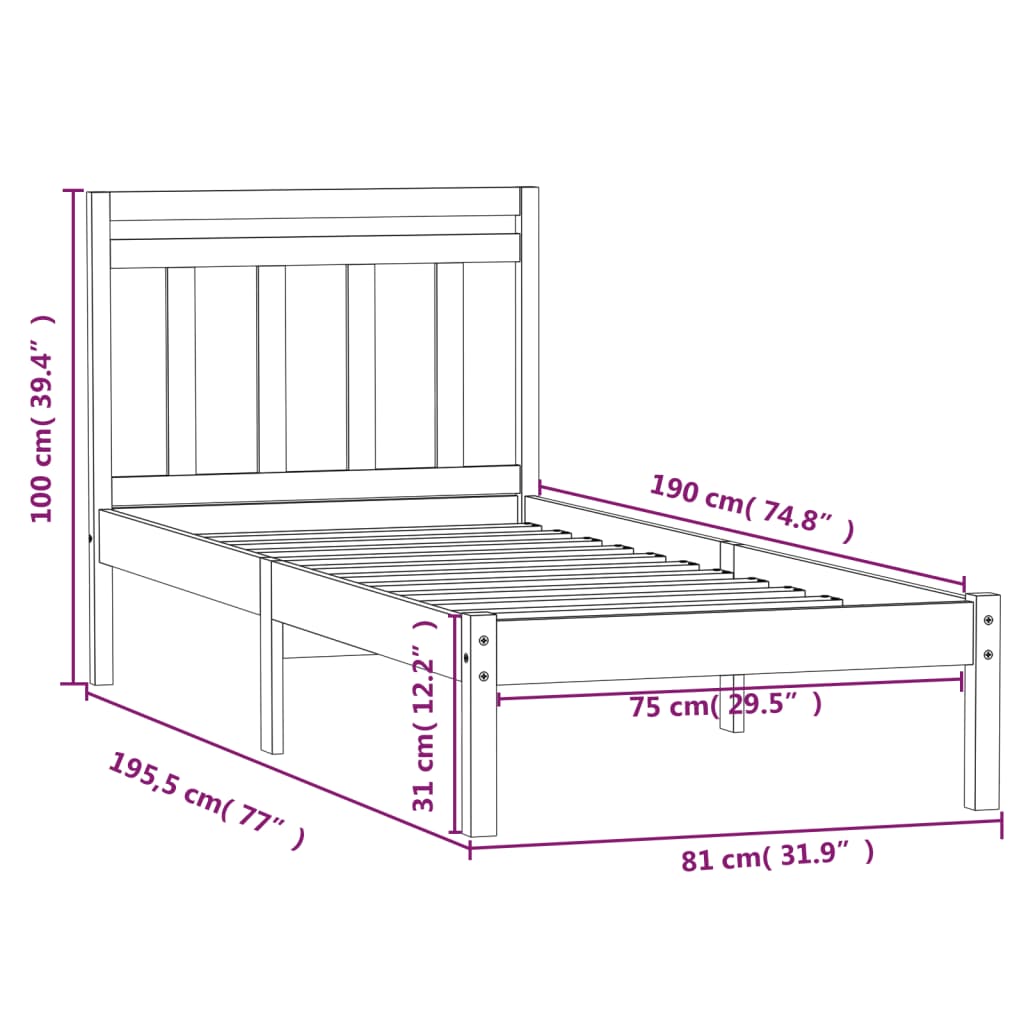 Bed Frame without Mattress Small Single Solid Wood