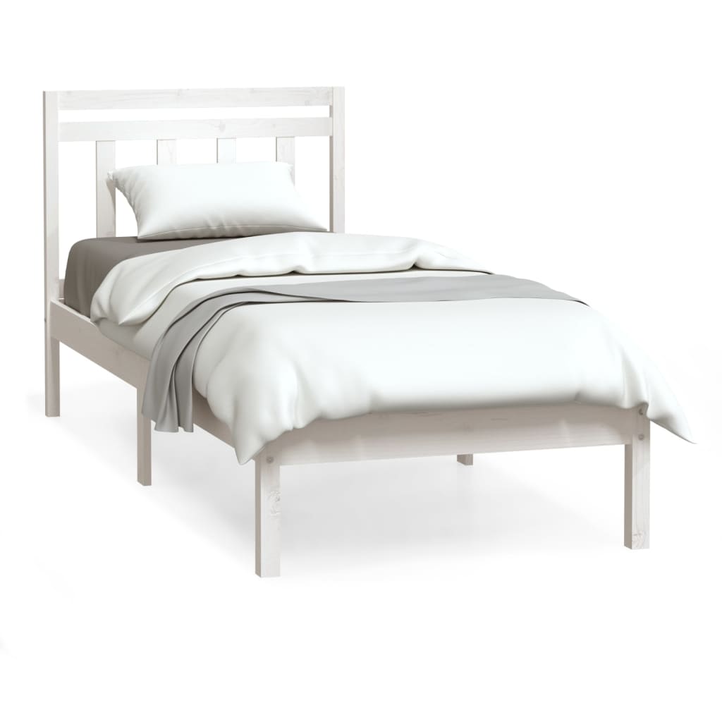 Bed Frame without Mattress White Single Solid Wood