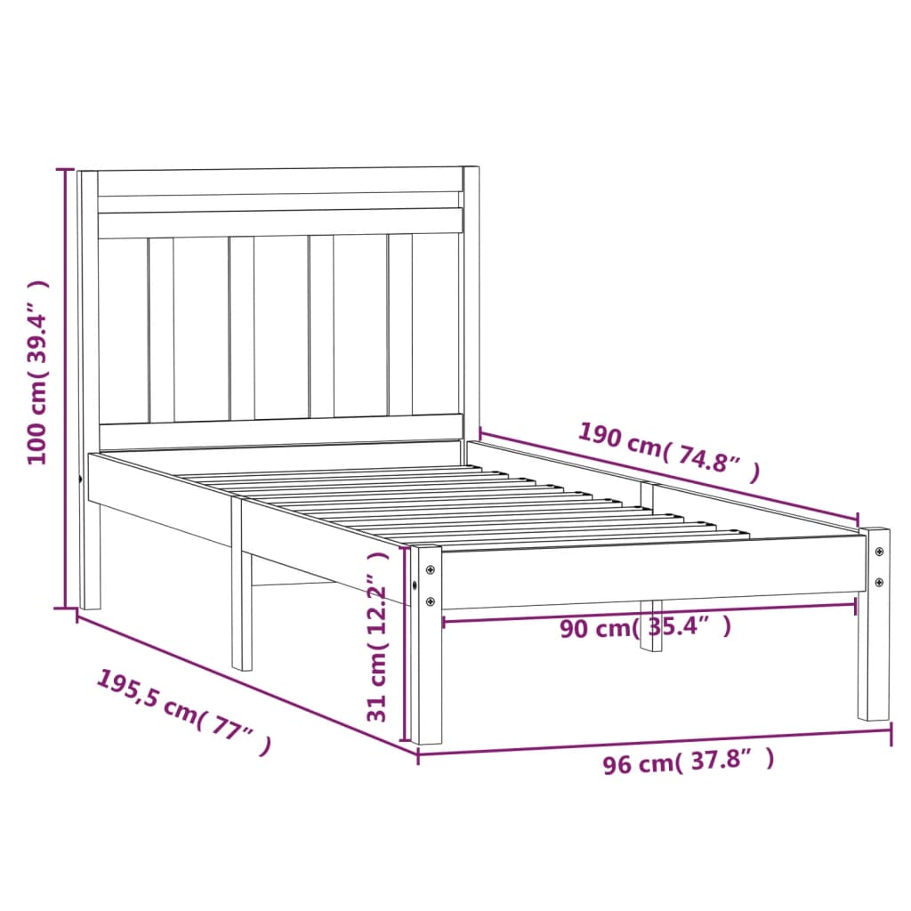Bed Frame without Mattress White Single Solid Wood