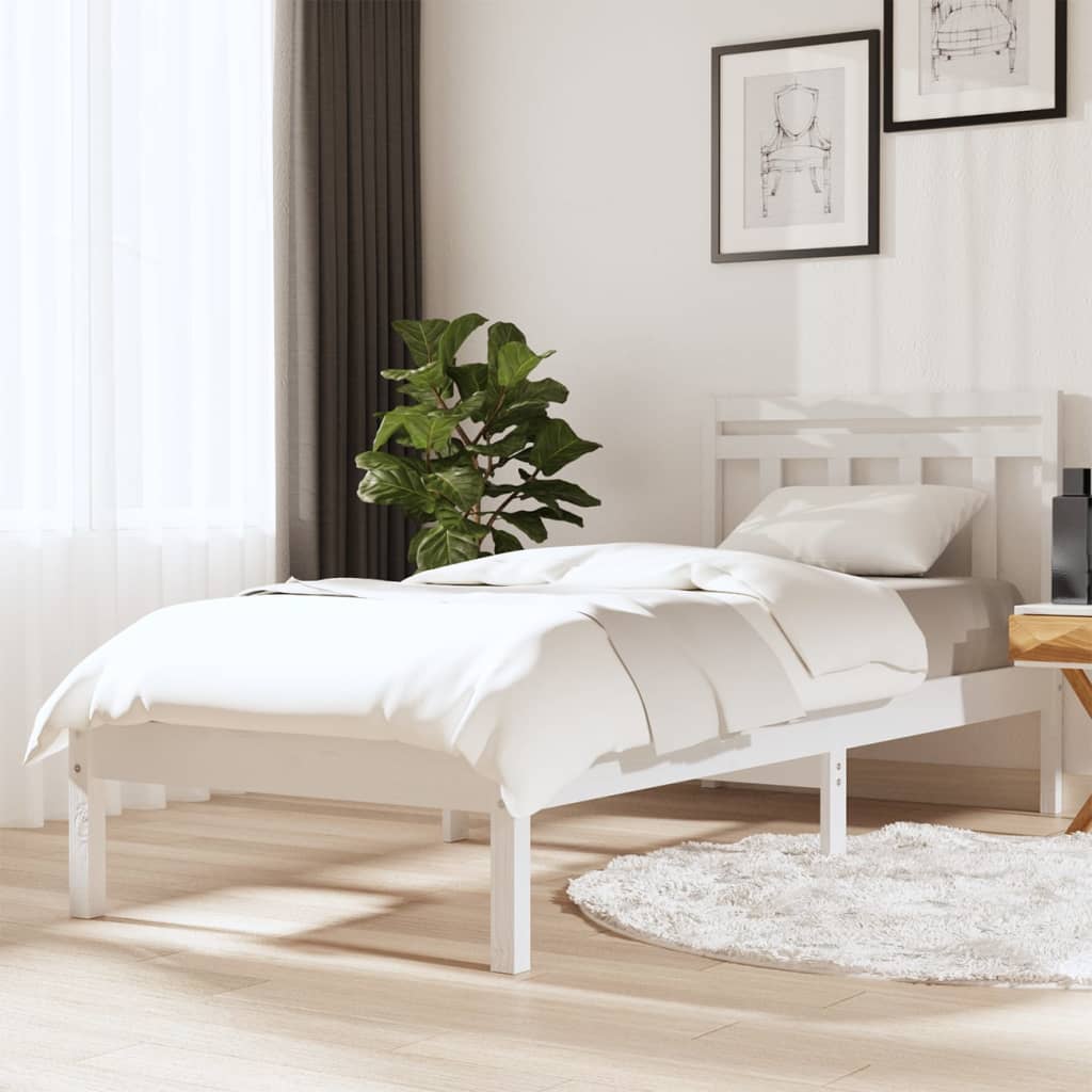 Bed Frame without Mattress White Single Solid Wood
