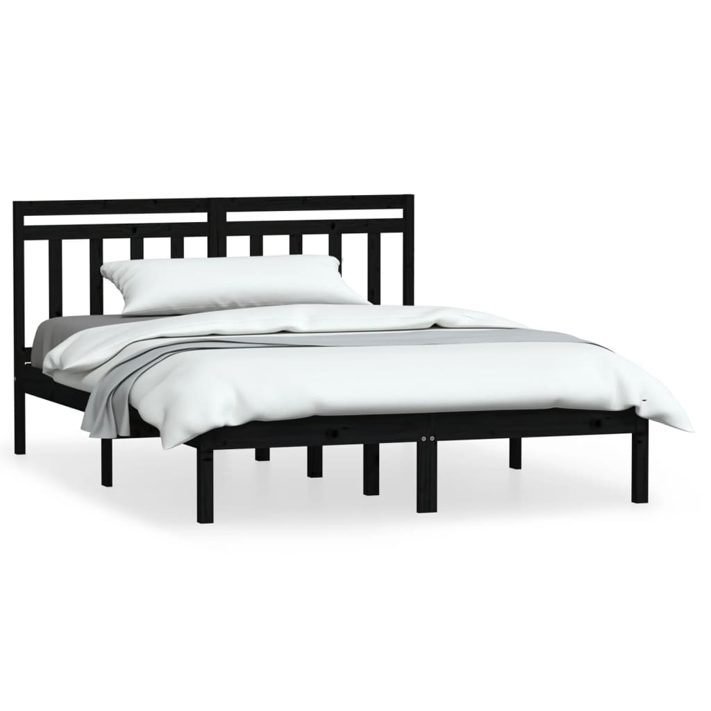 3100573 vidaXL Bed Frame without Mattress Black Solid Wood 140x190 cm (810001+814098)