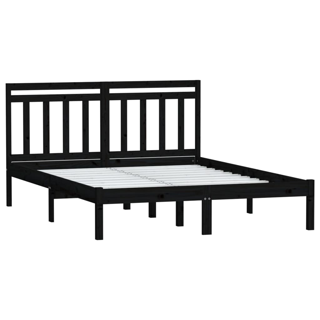 3100573 vidaXL Bed Frame without Mattress Black Solid Wood 140x190 cm (810001+814098)
