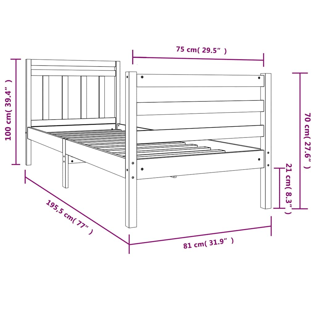 Bed Frame without Mattress Small Single Solid Wood